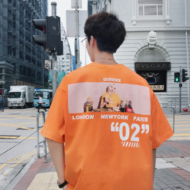 QUEENS 프린팅 티셔츠 MH54 DC (세일/교환반품X) 오렌지 L