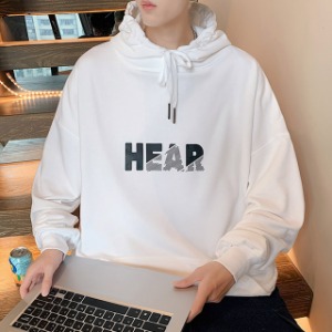 남녀공용 루즈핏 HEAR 레터링 후드 티셔츠 MD965