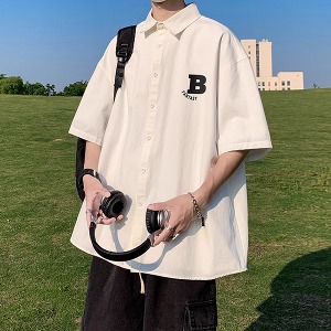 B 판타지 심플 캐주얼 루즈핏 카라 반팔 셔츠 MS1064
