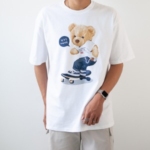(자체제작)곰돌이 보드 프린팅 반팔 티셔츠 PH50