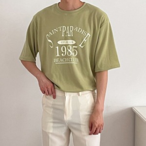 남녀공용 오버핏 세인트 레터링 반팔 티셔츠 DH323