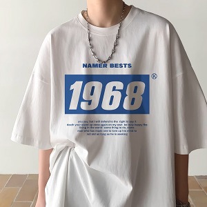 1968 레터링 프린팅 라운드 반팔 티셔츠 MH2926