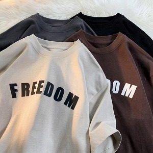 FREEDOM 심플 레터링 프린팅 라운드 반팔 티셔츠 MH2966