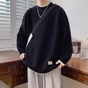 남녀공용 지그재그 라벨 루즈핏 배색 스웨터 니트 MN1486