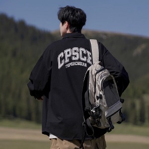 CPSCE 백프린팅 베이직 캐주얼 카라 긴팔 셔츠 MS1232